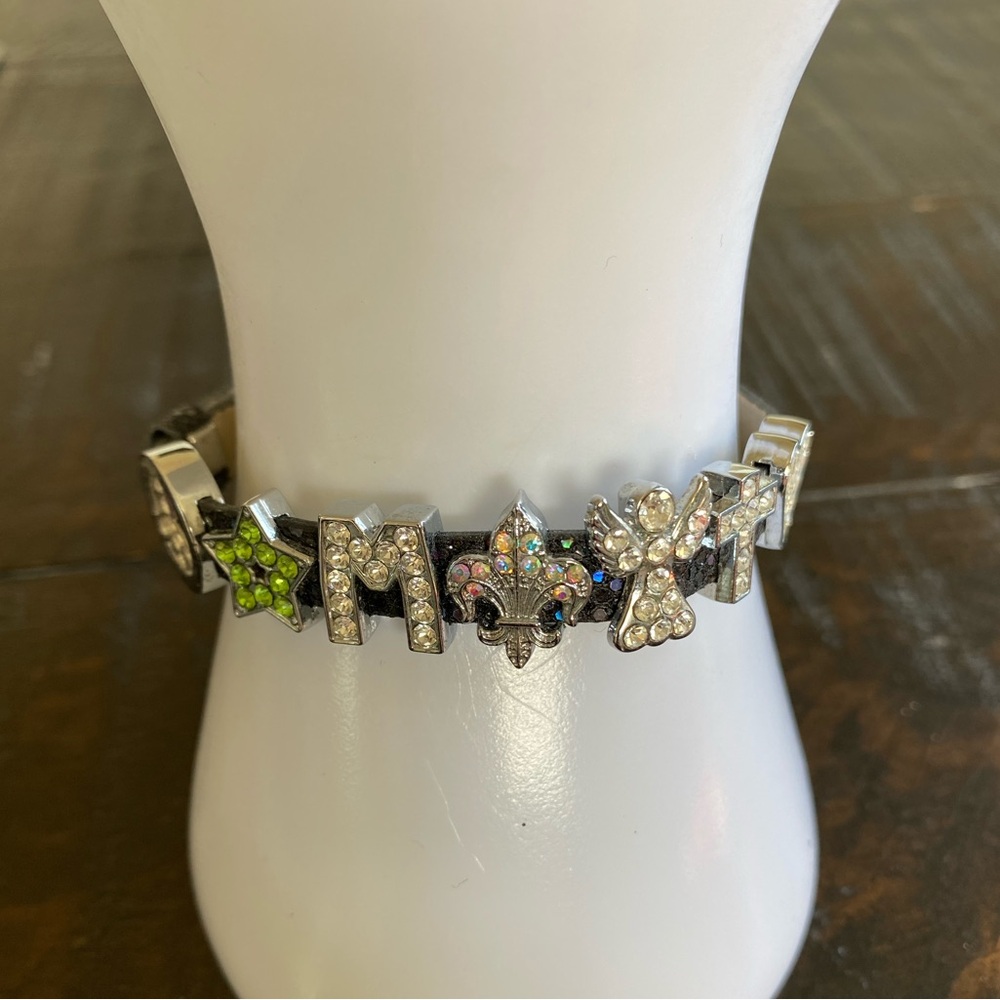 Crystal Charm Bracelet on Black Glitter Band